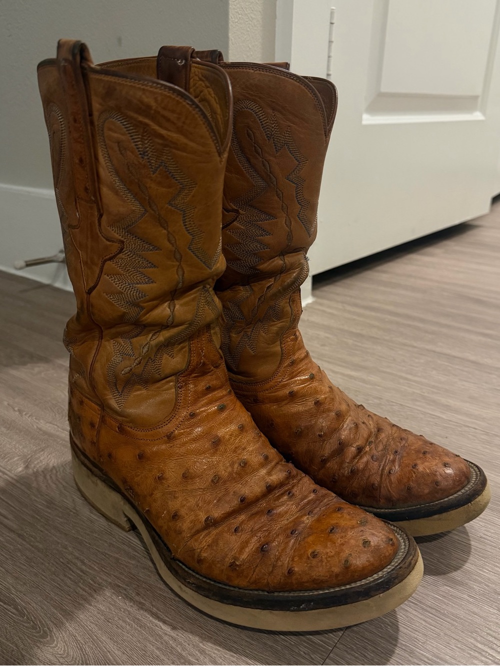 VTG Lucchese Handmade Brown Quill Ostrich Men Size 6.5 2E